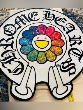 Chrome Hearts Rainbow Smiley Flower Rug in White and Multicolor
$50